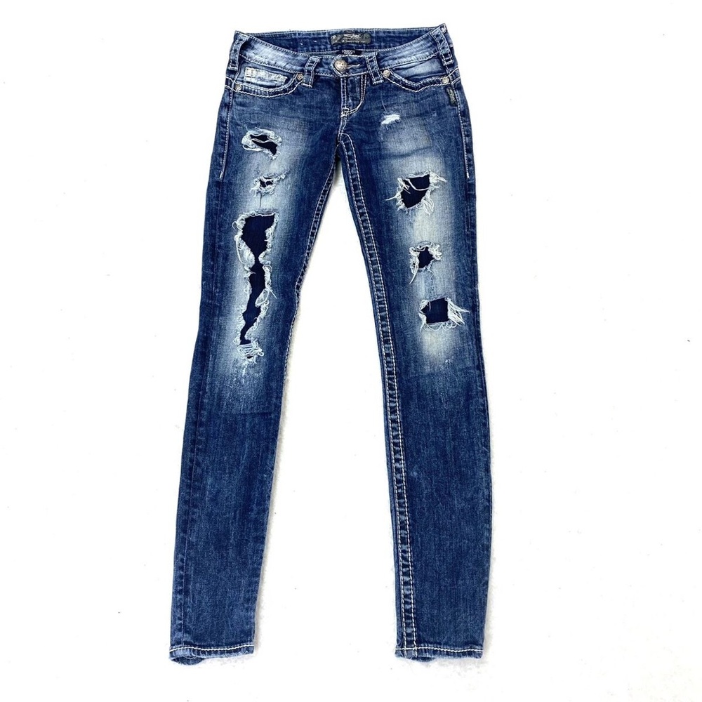 Silver Distressed Skinny Jeans - Picture 7 of 16